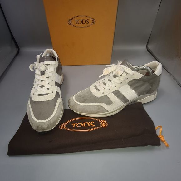 TOD'S 'Fondo Sportivo' Grey Trainers Size UK 3.5 EU 36.5 White Suede Lace-Up - Picture 2 of 12